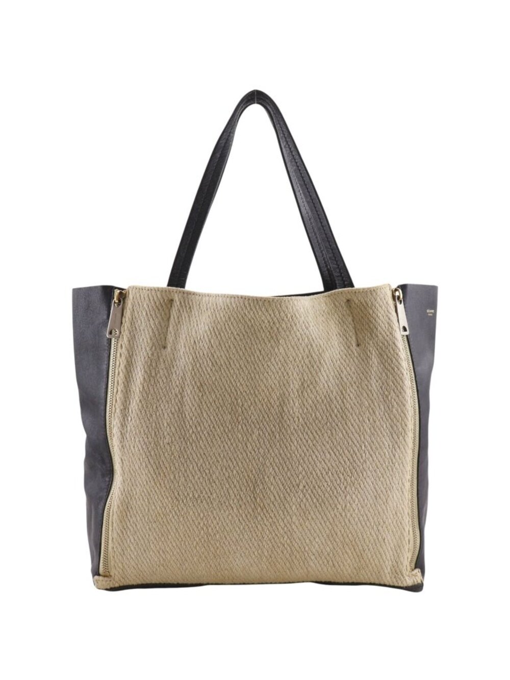 Celine Cabas Gazette Linen Leather Black Beige Tote Bag